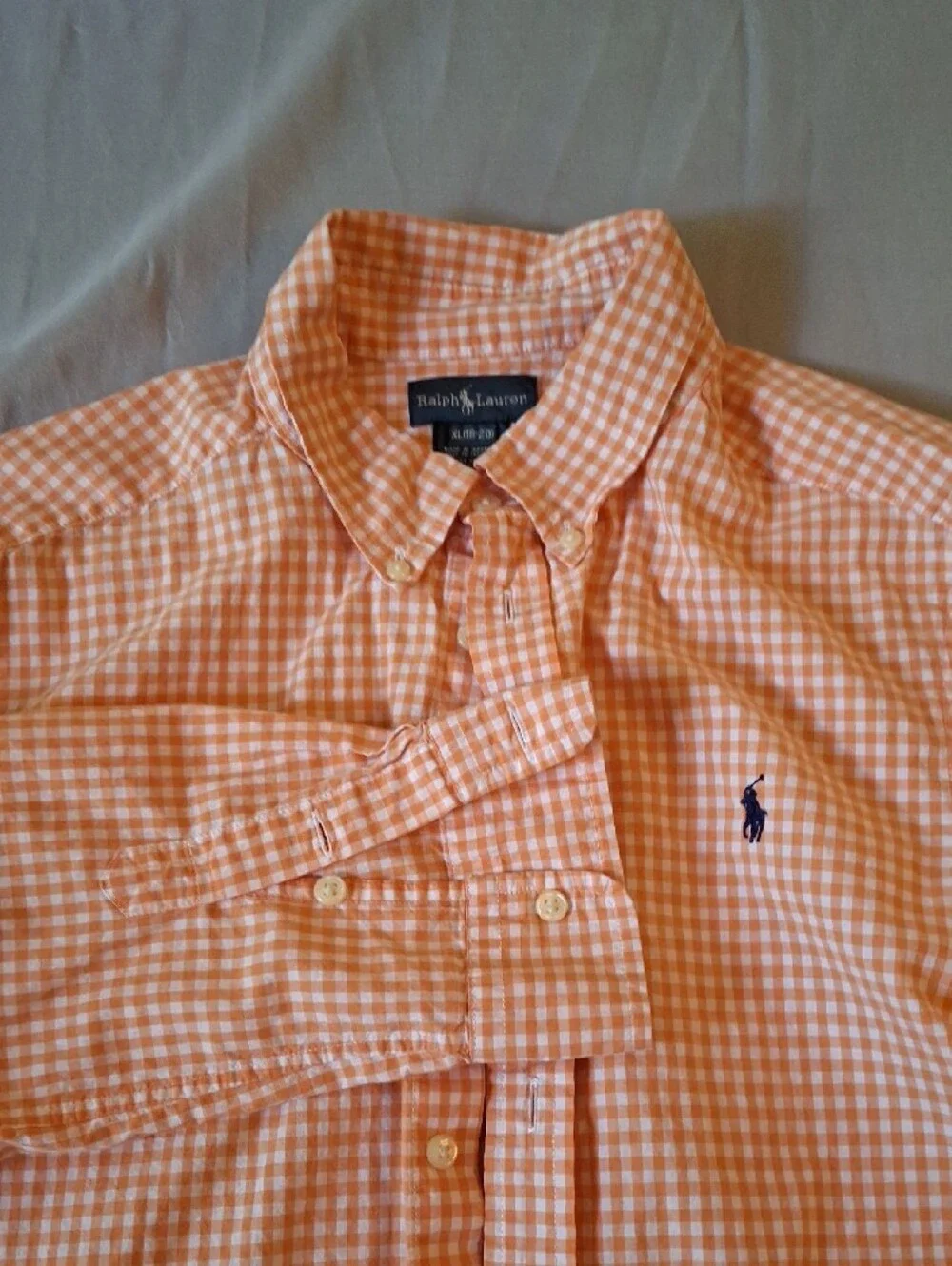 Ralph Lauren Orange & White Gingham Button-Down Kids Shirt